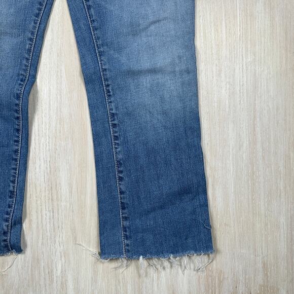 Abercrombie & Fitch Low Rise Raw Hem Y2K Blue Denim Cropped Bootcut Jeans 4 - Picture 3 of 13